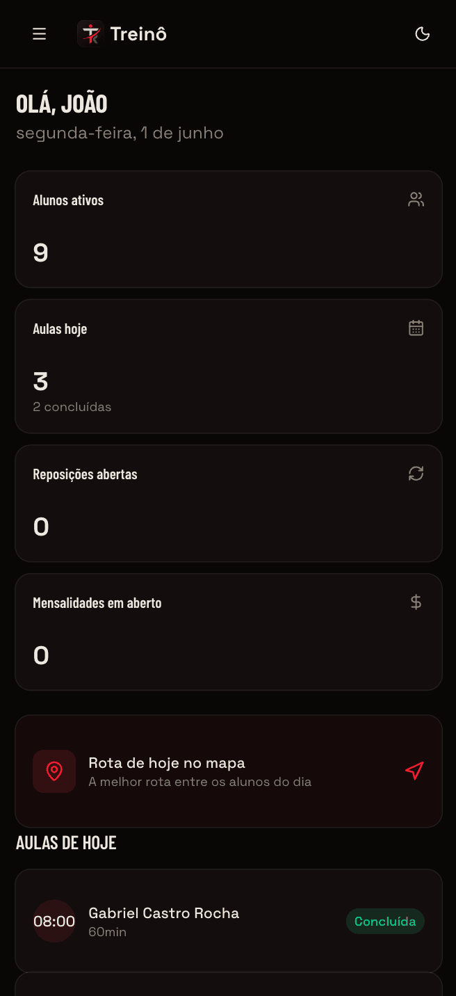 Painel Hoje do Treinô no celular